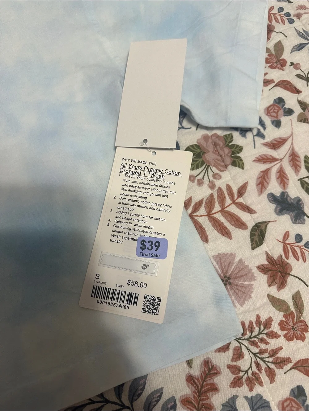 NWT Lululemon All Yours Organic Cotton Cropped T *Wash Smoothie Wash Blueberry